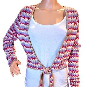 Heyson Chevron Patterned Multicolor Boho Shrug Sweater Tie Front Large